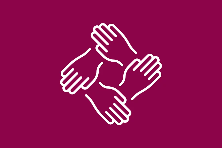 White Icon with hands on a violett background