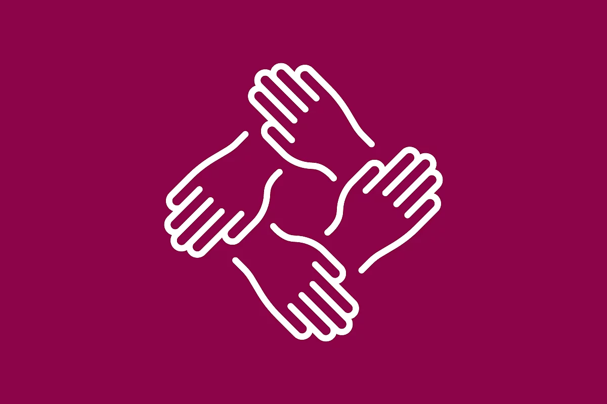 White Icon with hands on a violett background