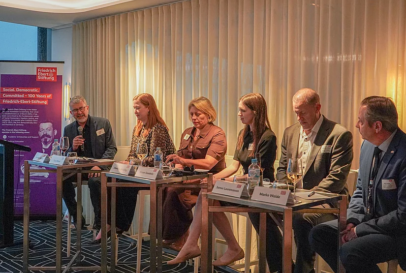 Members of the panel discussing industrial policy with German and Australian unionists in Sydney