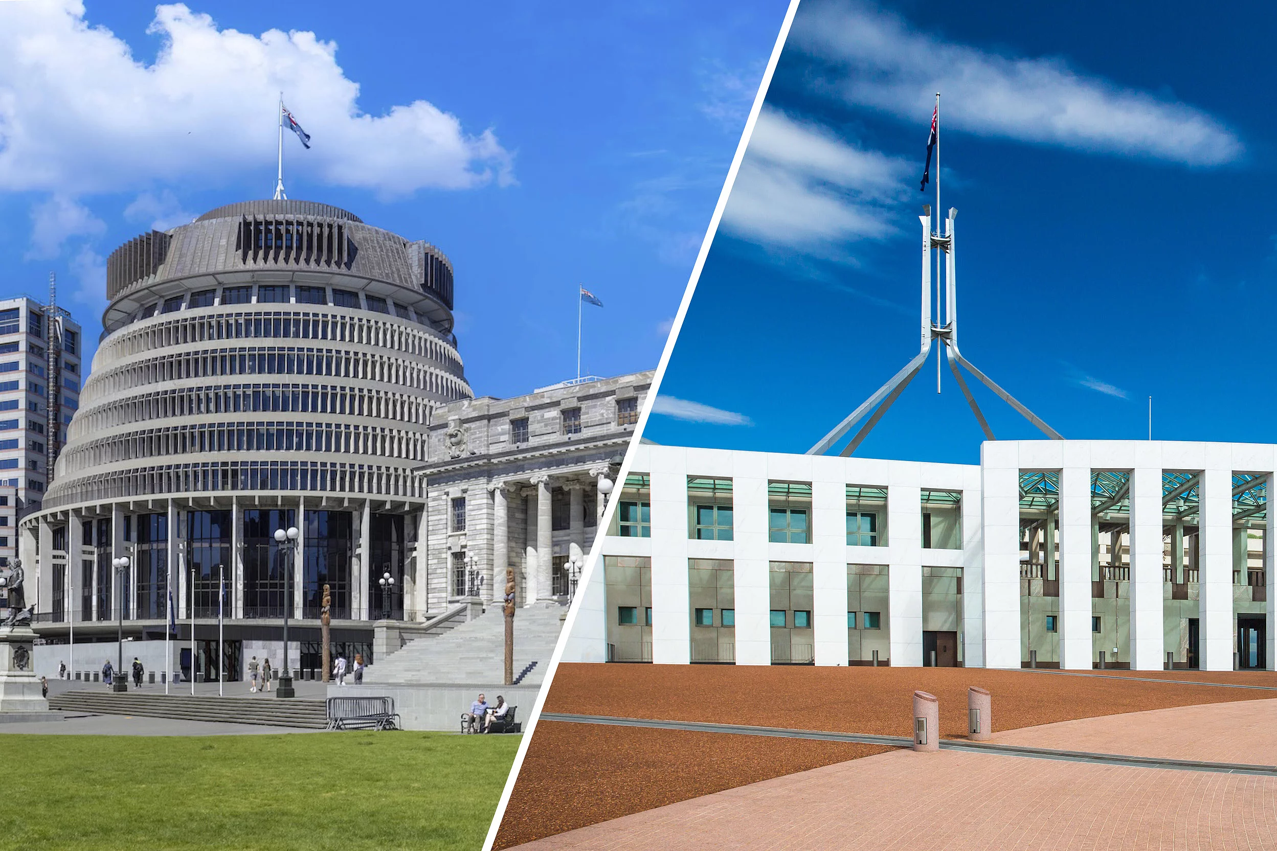 Building of the New Zealand Parliament and the Parliament House in Canberra