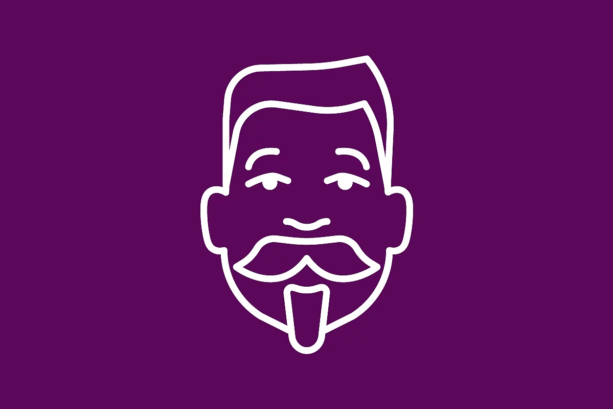 White icon of Friedrich Ebert on violett backround